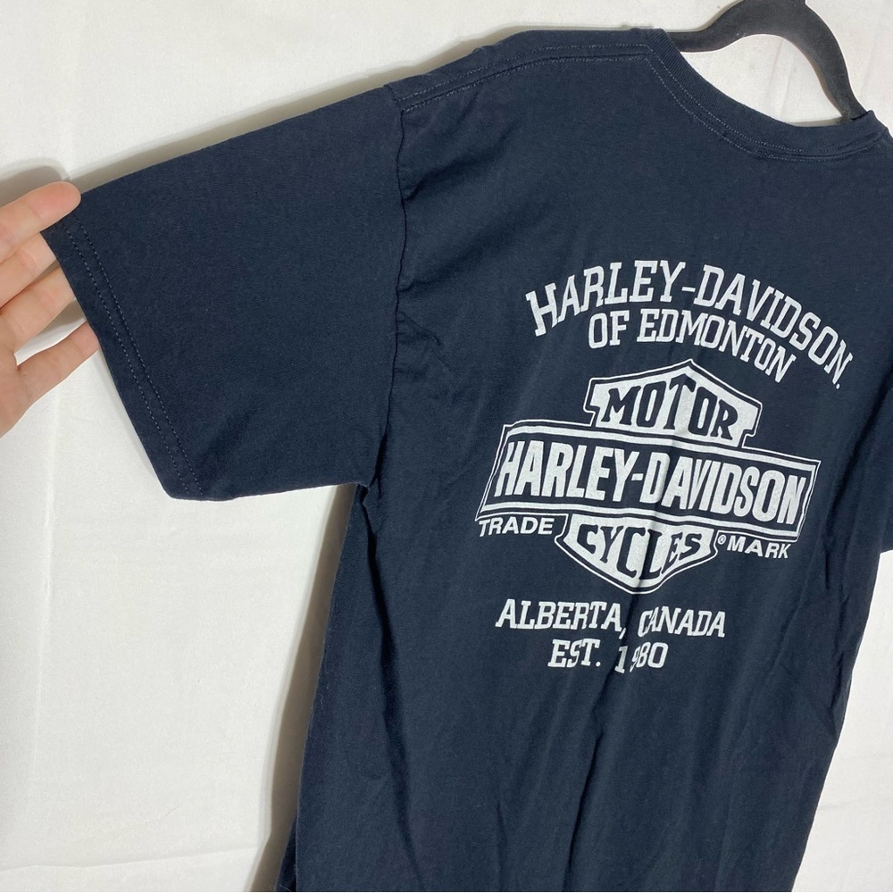 Harley-Davidson Edmonton Alberta Canada Black Blue Purple Graphic T-Shirt L - Picture 10 of 13